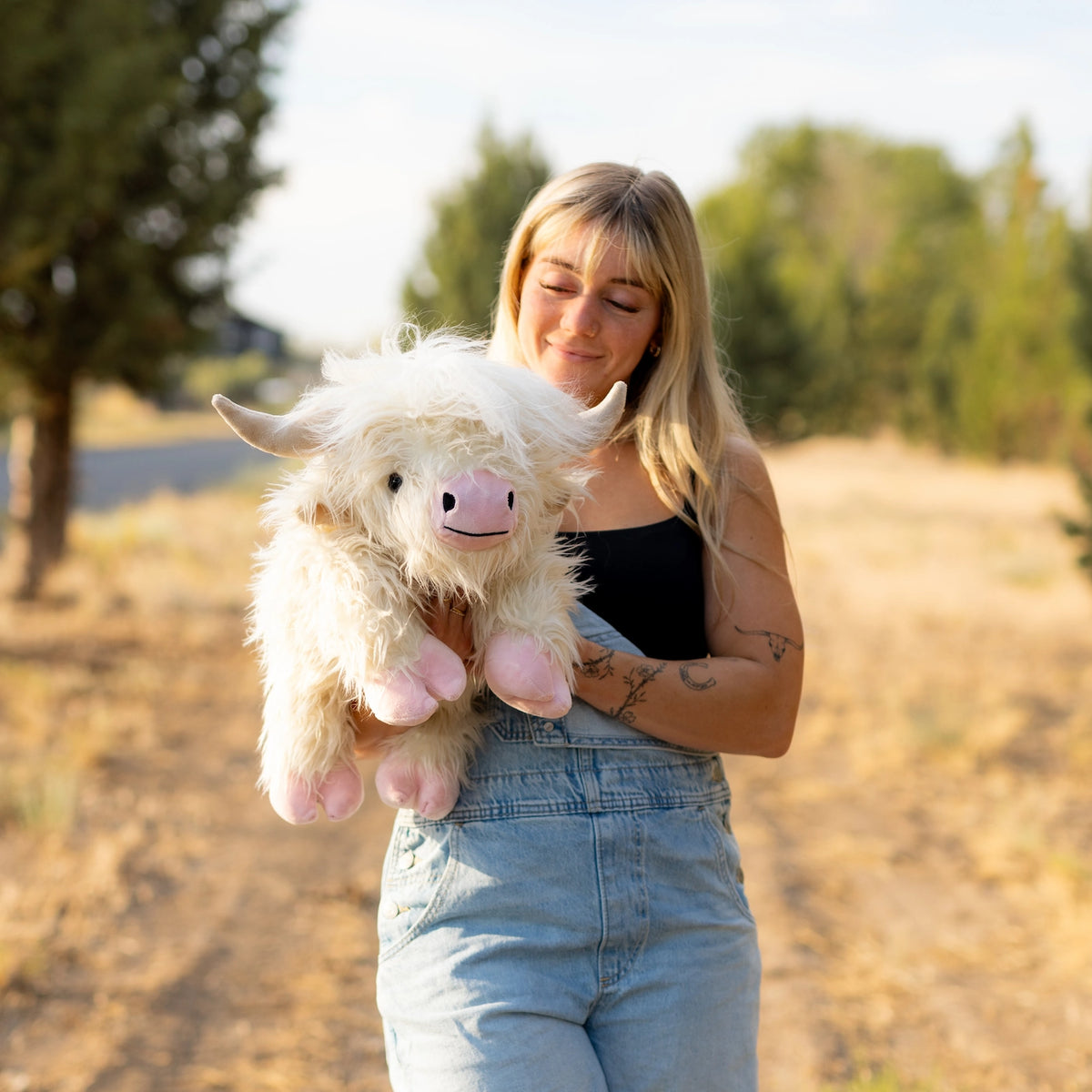 White & Pink Laying Highland Cow SnugglePal