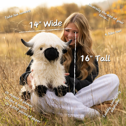 Jumbo White & Black Highland Cow SnugglePal