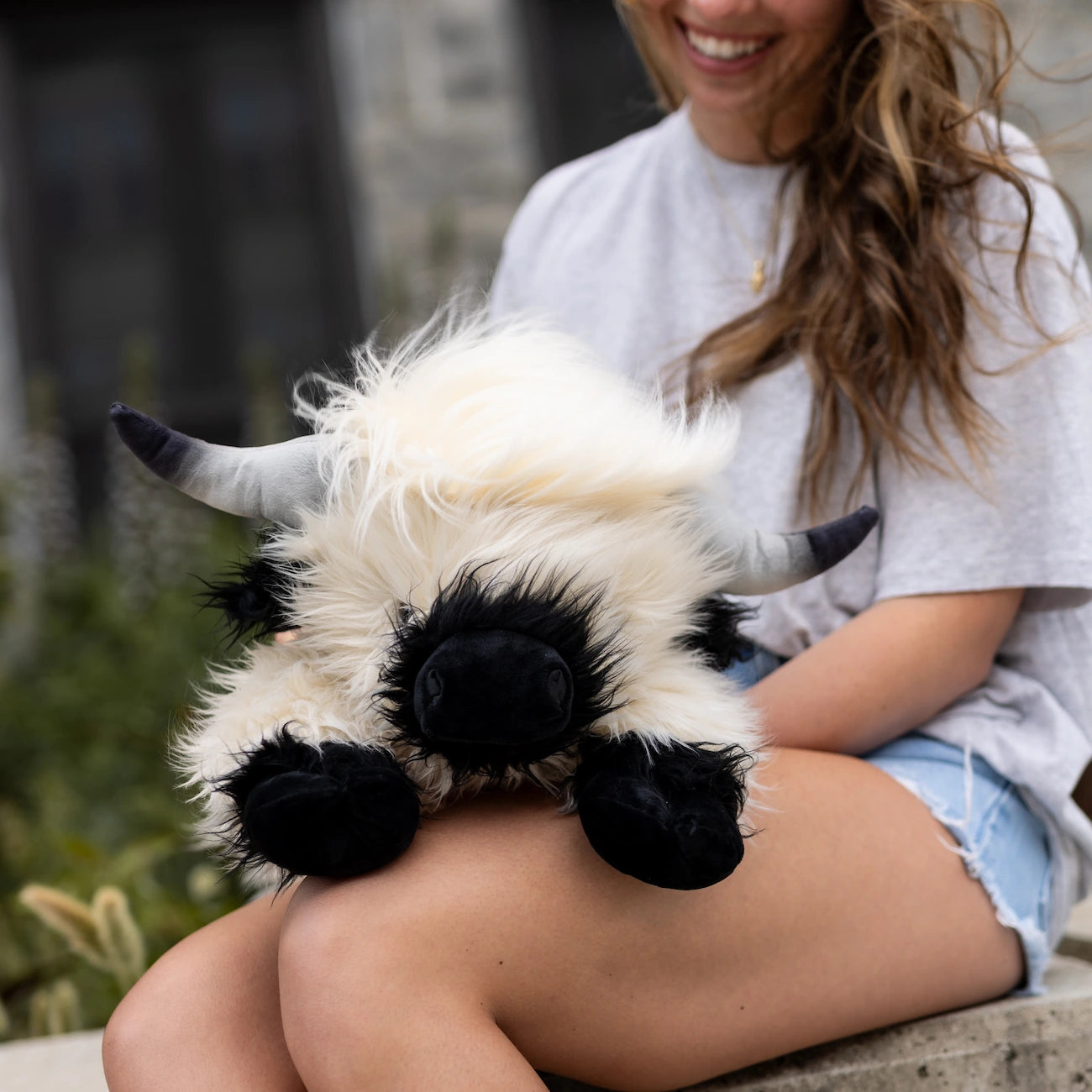 White & Black Laying Highland Cow SnugglePal