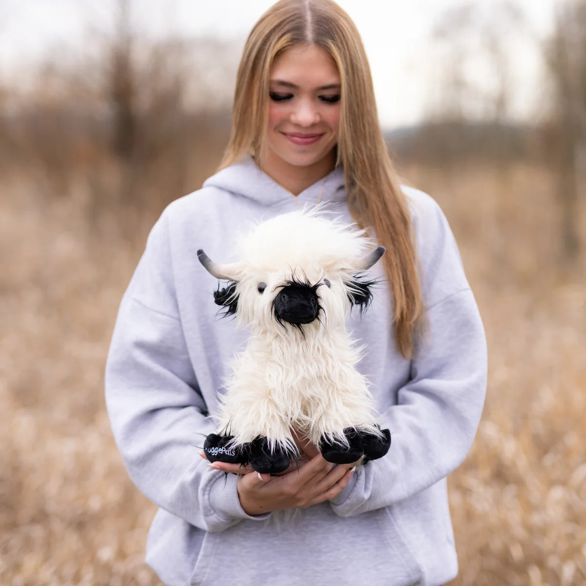 Mini White & Black Highland Cow SnugglePal