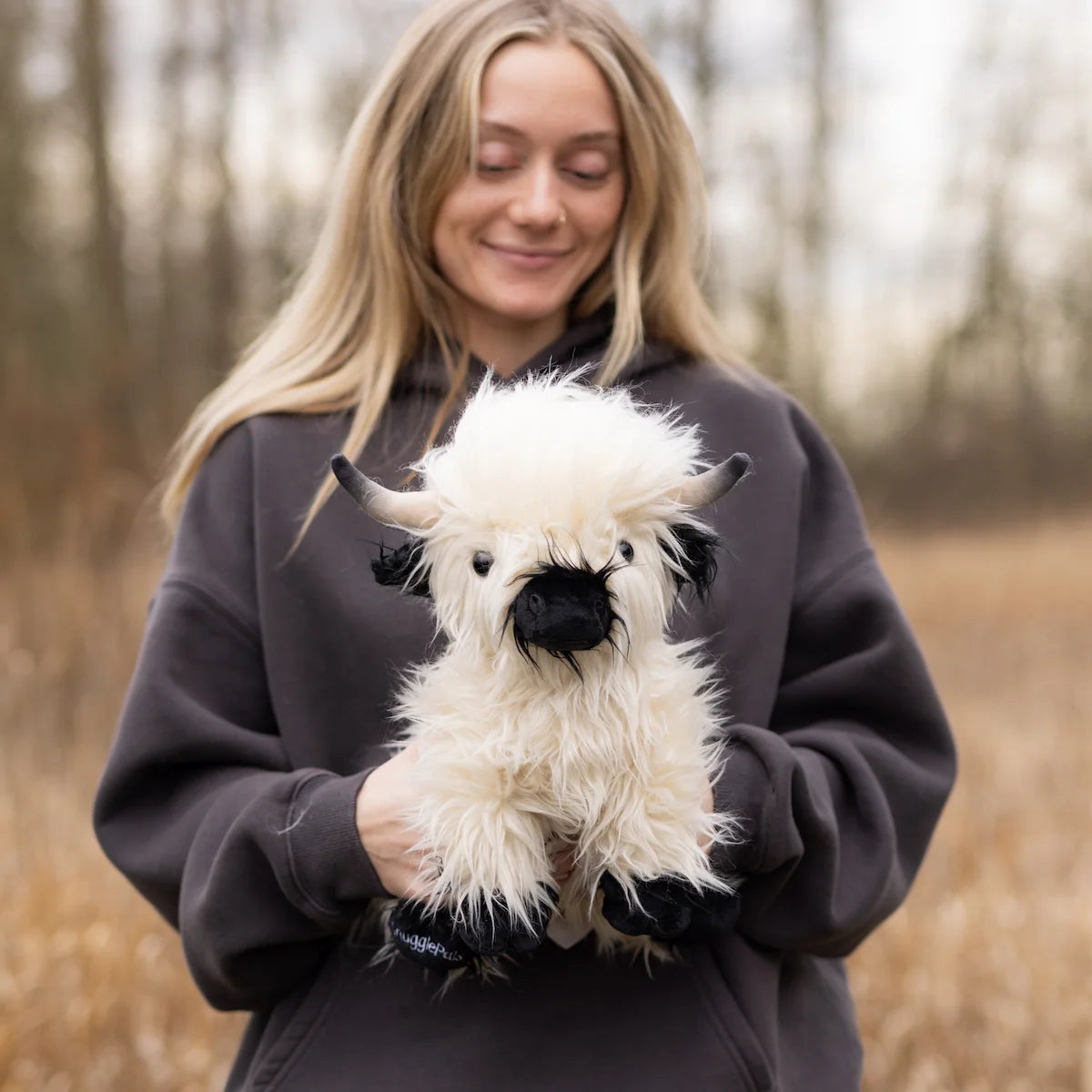 Mini White & Black Highland Cow SnugglePal