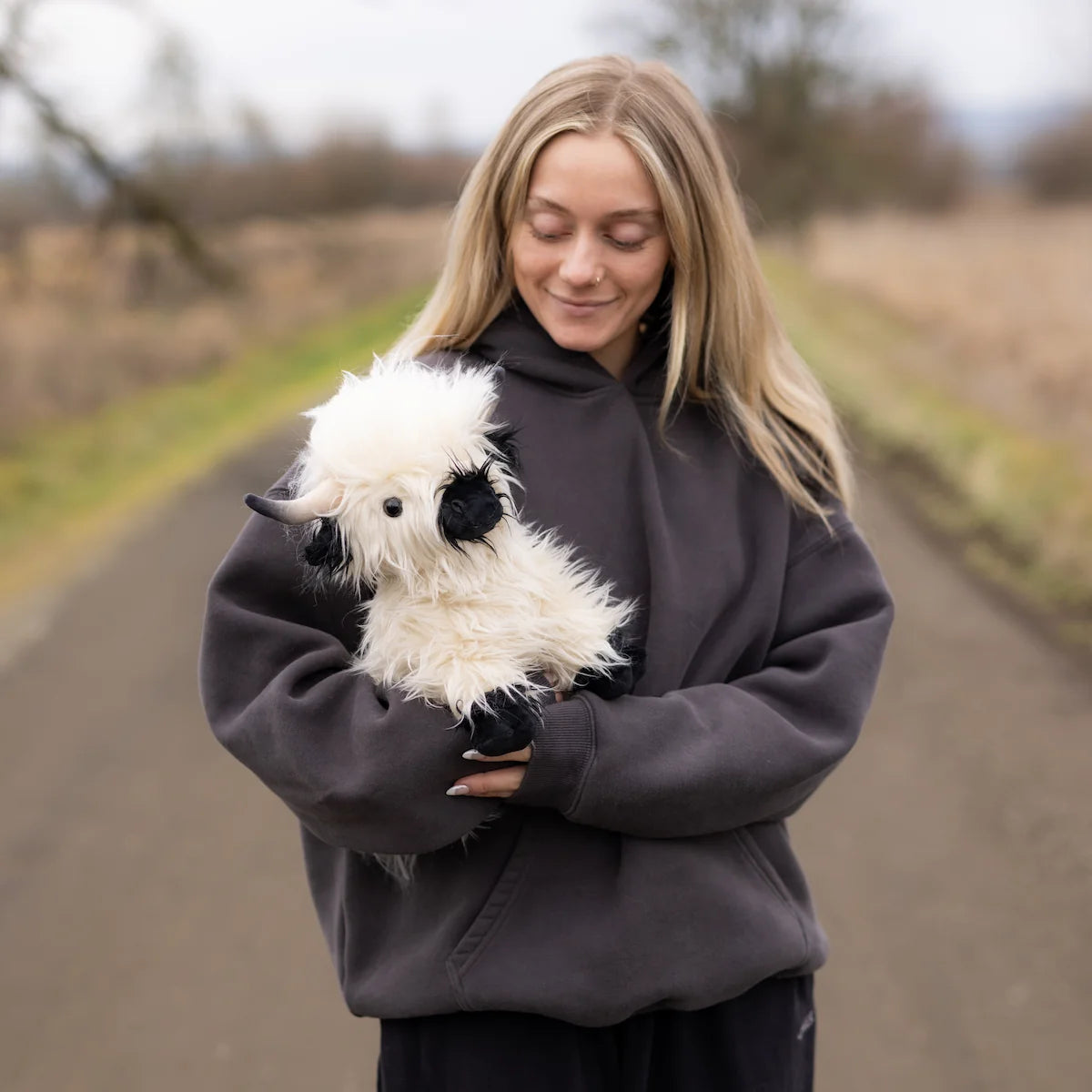 Mini White & Black Highland Cow SnugglePal